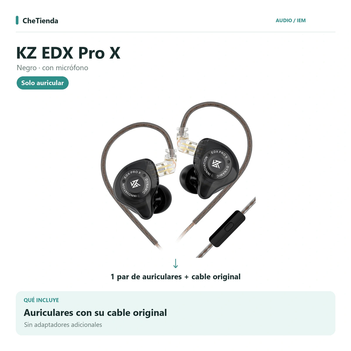 KZ EDX PRO X, Negro · con micrófono: auriculares con cable original, sin adaptadores adicionales. Composición de imágenes del catálogo.